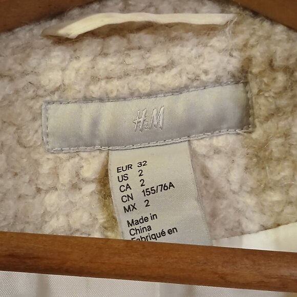 H & M Cream Wool Blend Boucle Zip Front Trench EU 32/ 2 US - Picture 5 of 11